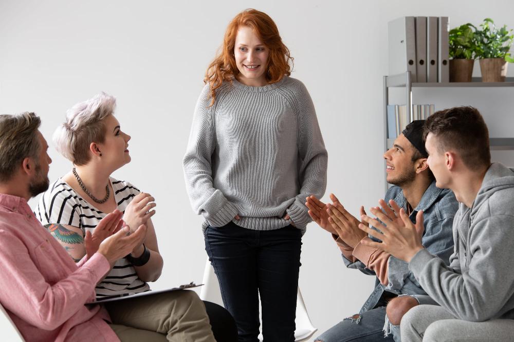 woman in a group aftercare program