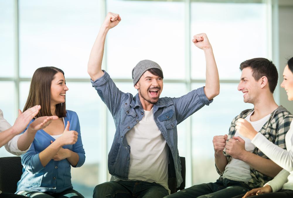 man rejoicing showing successful recovery from substance abuse and addiction