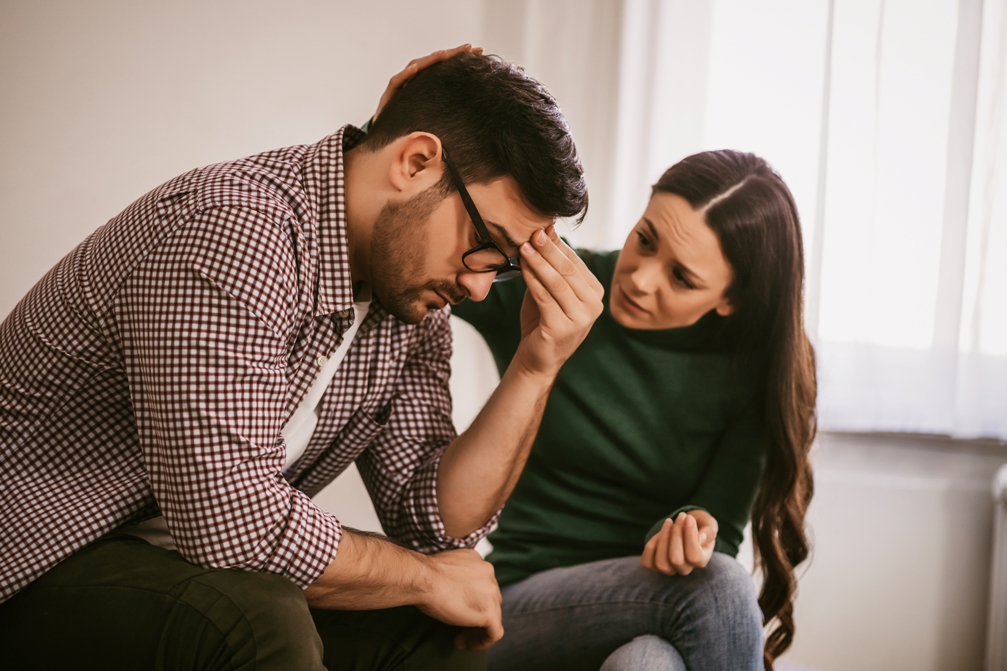 Wife comforting her man and helping him stay sober 
